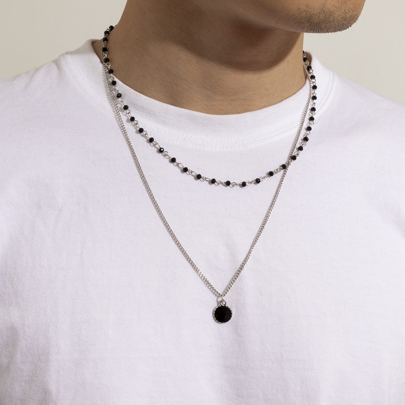 Personalizat dublu straturi cu margele choker bărbați colier negru cristal pandantiv coliere băieți moda petrecere bijuterii guler hombre