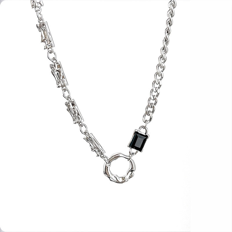 Vieglas greznas titāna tērauda ķēdes Kpop neregulāra melna kvadrāta kristāla kaklarota vīriešiem panku stila vīriešu ielas apģērba rotaslietas dāvana