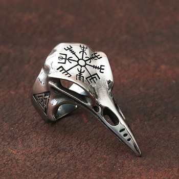 Винтидж череп на врана Мъжки отворен пръстен Готически пръстен с компас от неръждаема стомана Мъжки викингски аксесоар Пръстен Амулет Модел