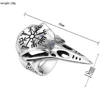 Vintage Crow Skull Ανδρικό ανοιχτό δαχτυλίδι γοτθικό από ανοξείδωτο ατσάλι πυξίδα ανδρικό μοτίβο φυλαχτό με αξεσουάρ Viking