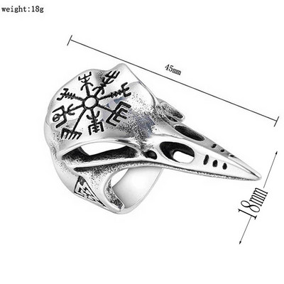Винтидж череп на врана Мъжки отворен пръстен Готически пръстен с компас от неръждаема стомана Мъжки викингски аксесоар Пръстен Амулет Модел