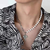 Vruća modna ogrlica s privjeskom od nehrđajućeg čelika u obliku munje, muški reflektirajući lanac od bisernih perli, ogrlica, hip-hop nakit, poklon za dječaka