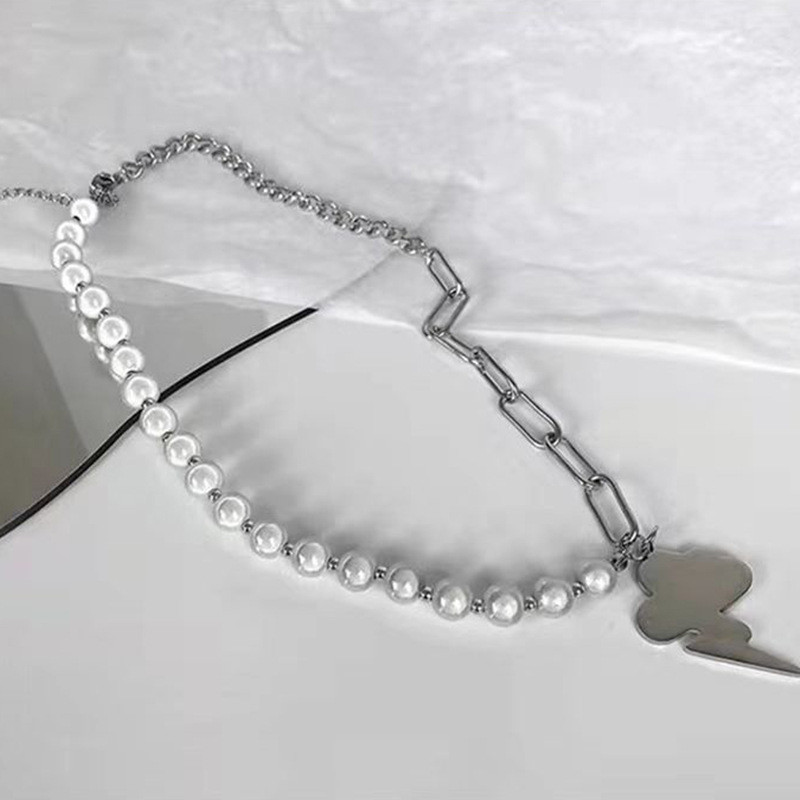 Vruća modna ogrlica s privjeskom od nehrđajućeg čelika u obliku munje, muški reflektirajući lanac od bisernih perli, ogrlica, hip-hop nakit, poklon za dječaka