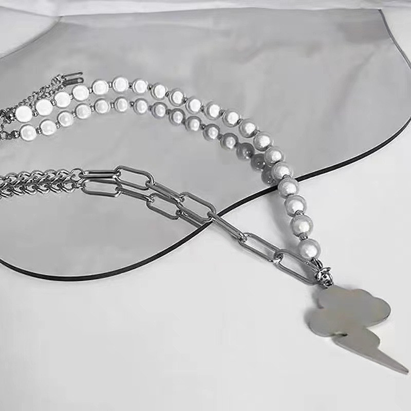 Vruća modna ogrlica s privjeskom od nehrđajućeg čelika u obliku munje, muški reflektirajući lanac od bisernih perli, ogrlica, hip-hop nakit, poklon za dječaka