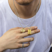 Dupla rétegű arany színű geometrikus medál nyakláncok férfiaknak hip-hop kerek négyzet gravírozású lánc nyilatkozat Boho ékszer ajándék