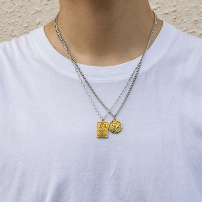 Dupla rétegű arany színű geometrikus medál nyakláncok férfiaknak hip-hop kerek négyzet gravírozású lánc nyilatkozat Boho ékszer ajándék