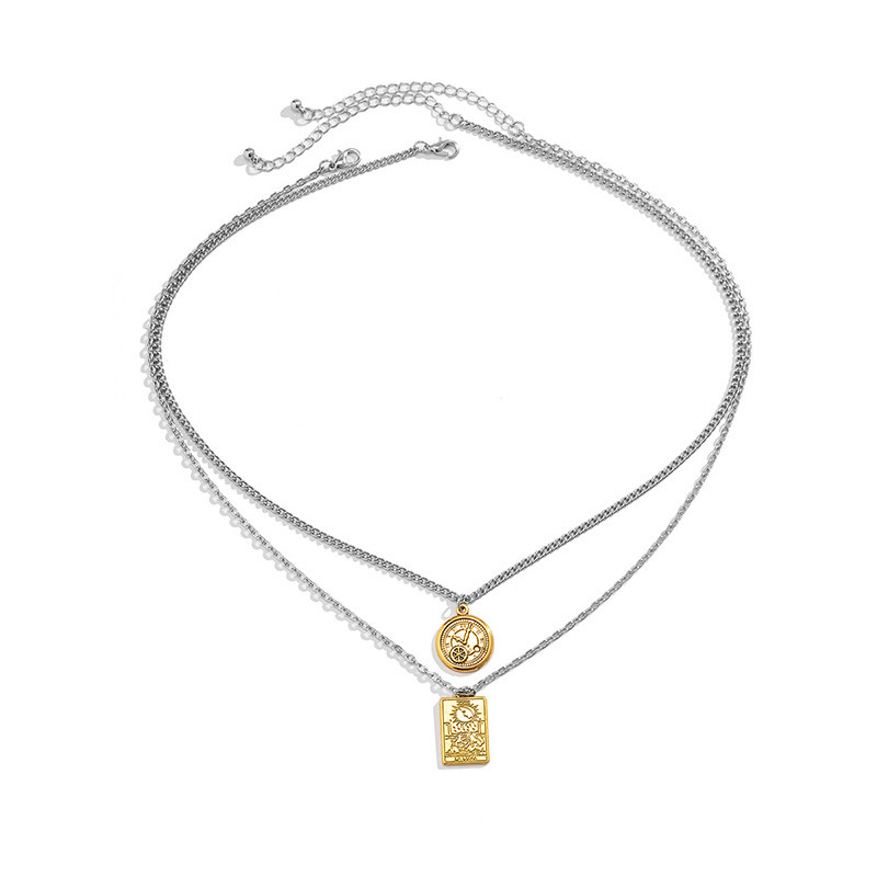 Dupla rétegű arany színű geometrikus medál nyakláncok férfiaknak hip-hop kerek négyzet gravírozású lánc nyilatkozat Boho ékszer ajándék