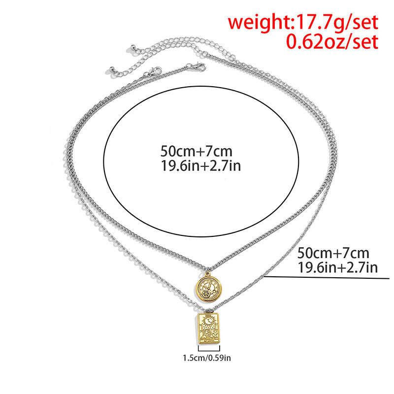 Dupla rétegű arany színű geometrikus medál nyakláncok férfiaknak hip-hop kerek négyzet gravírozású lánc nyilatkozat Boho ékszer ajándék