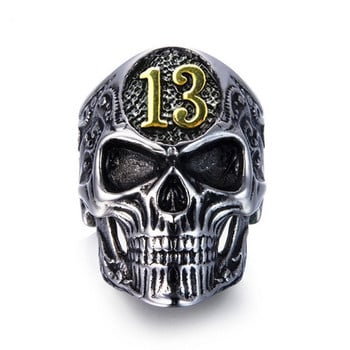 Νέο Exaggerated Skull Head Ring Ανδρικό Δαχτυλίδι Hip Hop Horror Skull Number 13 Μεταλλικά αξεσουάρ δαχτυλιδιών Κοσμήματα για πάρτι