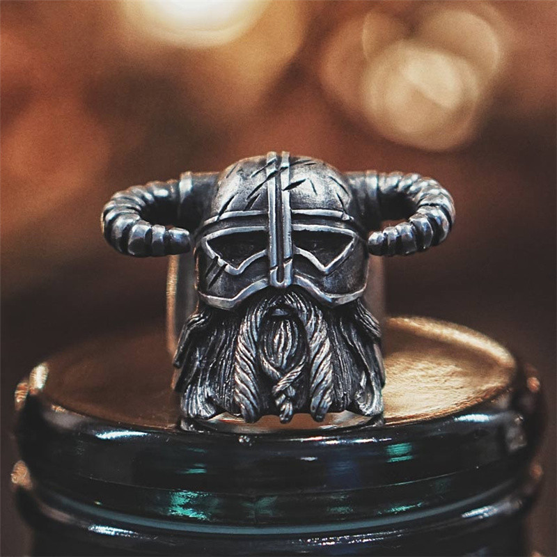 New Style Ανδρικά Δαχτυλίδια Κέρατα Κράνος Warrior Vintage Heavy Rings Rock Punk Μοναδικά αξεσουάρ Biker Jewelry