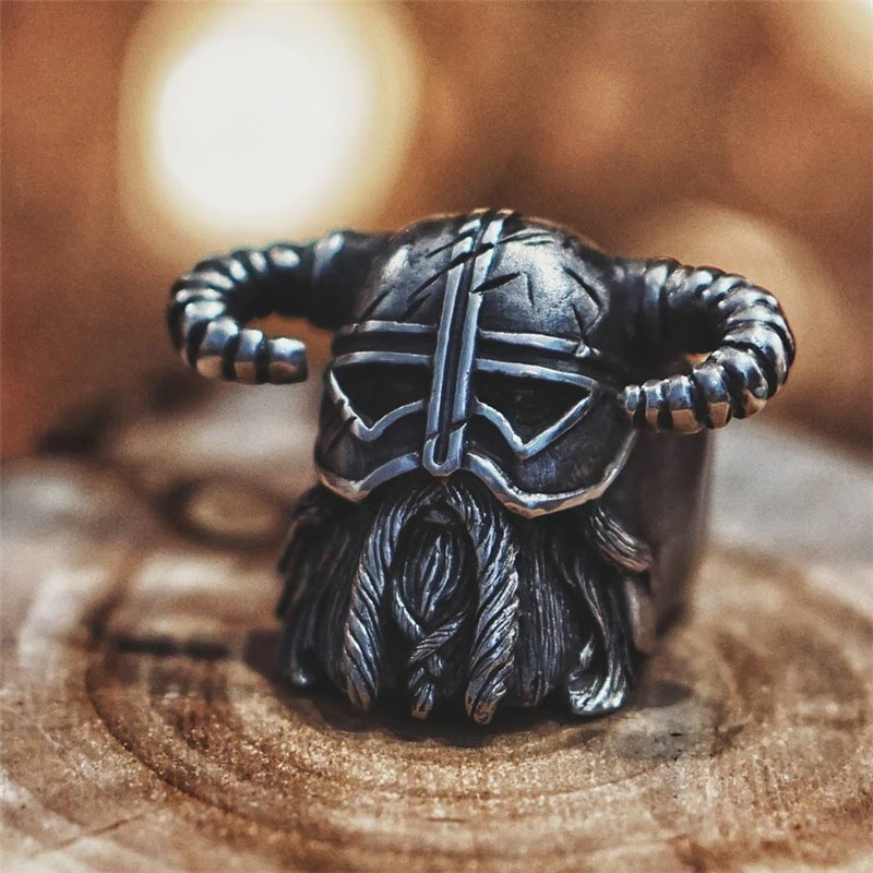 New Style Ανδρικά Δαχτυλίδια Κέρατα Κράνος Warrior Vintage Heavy Rings Rock Punk Μοναδικά αξεσουάρ Biker Jewelry