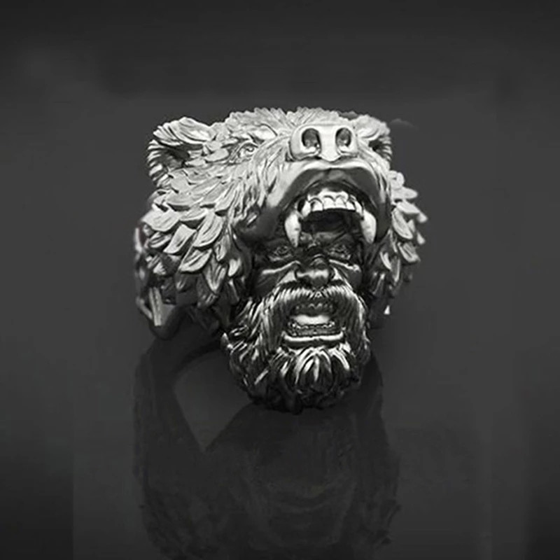 Klasszikus férfi gyűrűs medvefej állati gyűrű ötvözet vintage punk eock gyűrűk férfiaknak divatos ékszerek kiegészítők