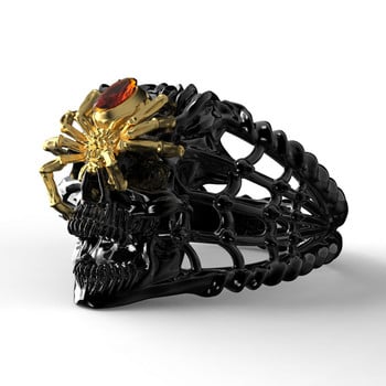 Vintage ανδρικό μαύρο & χρυσό, δίχρωμο δαχτυλίδι Spider Skull με κόκκινο ζιργκόν γοτθικό δαχτυλίδι πανκ για άνδρες, κοσμήματα ποδηλάτης μοτοσυκλέτας
