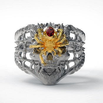 Vintage ανδρικό μαύρο & χρυσό, δίχρωμο δαχτυλίδι Spider Skull με κόκκινο ζιργκόν γοτθικό δαχτυλίδι πανκ για άνδρες, κοσμήματα ποδηλάτης μοτοσυκλέτας