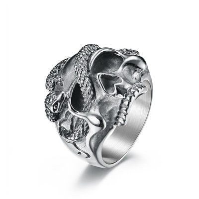 Punk Hip Hop Ασημί χρώμα Snake Skull Ring Personality Ανδρικά ρετρό γοτθικά αξεσουάρ κοσμήματα Δώρα