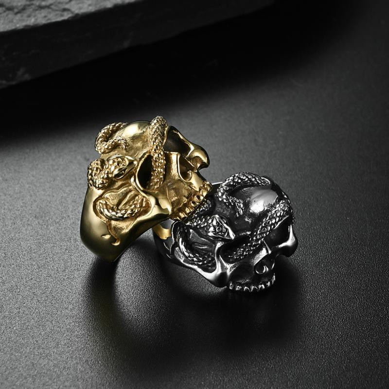 Punk Hip Hop Ασημί χρώμα Snake Skull Ring Personality Ανδρικά ρετρό γοτθικά αξεσουάρ κοσμήματα Δώρα
