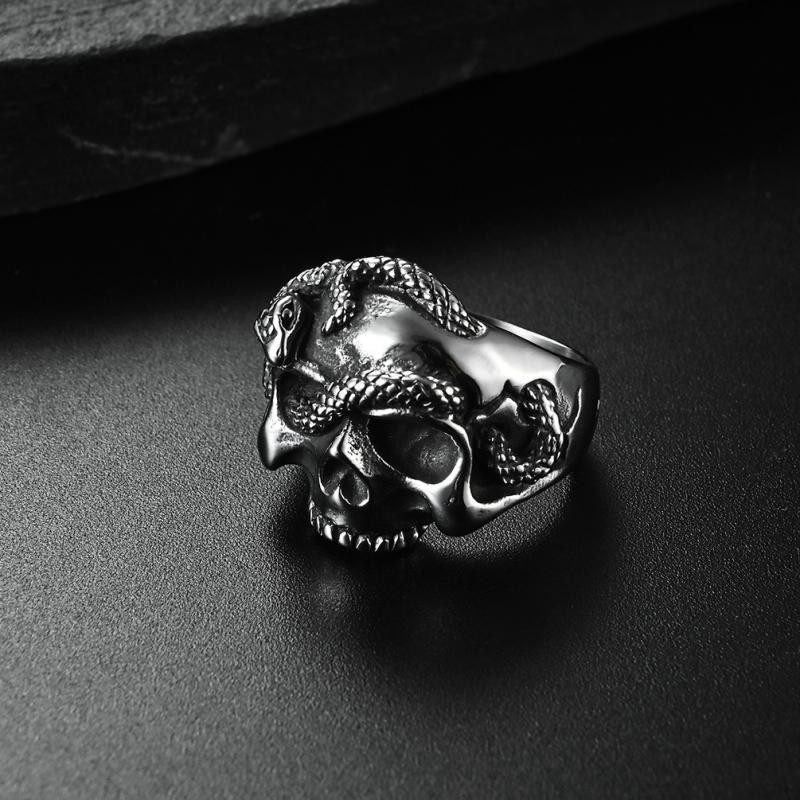 Punk Hip Hop Ασημί χρώμα Snake Skull Ring Personality Ανδρικά ρετρό γοτθικά αξεσουάρ κοσμήματα Δώρα