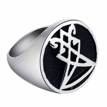 Ανδρικό δαχτυλίδι από ανοξείδωτο ατσάλι Sigil of Lucifer Seal of Satan Σύμβολο Δαχτυλίδι Κοσμήματα για Man Punk Γυαλισμένο Δώρο Anillo de los hombres