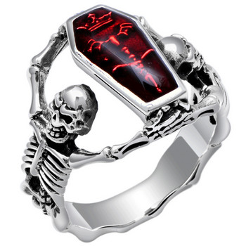 Ретро пръстен с череп с ковчег на вампир Мъжки и дамски череп с хора Пънк хип-хоп парти Бижута за пръсти Cool Boy Пръстен Подарък