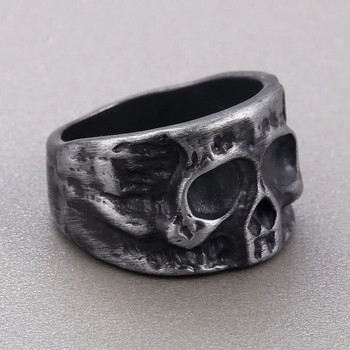 Δώρο ανδρικό δαχτυλίδι χιπ χοπ για ανδρικό δαχτυλίδι ρετρό κρανίο Μεγάλο, συμπαγές σχέδιο κρανίου, στρογγυλό γοτθικό πανκ κρανίο