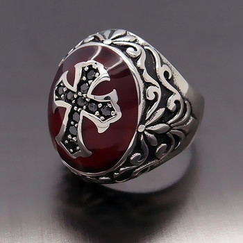 Европейски и американски мъжки пръстен с вампирски кръст с циркон, модни религиозни популярни бижута с пръстени2021