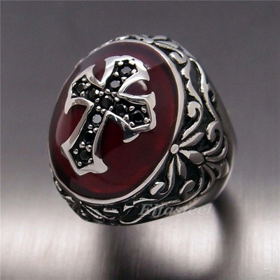 Европейски и американски мъжки пръстен с вампирски кръст с циркон, модни религиозни популярни бижута с пръстени2021