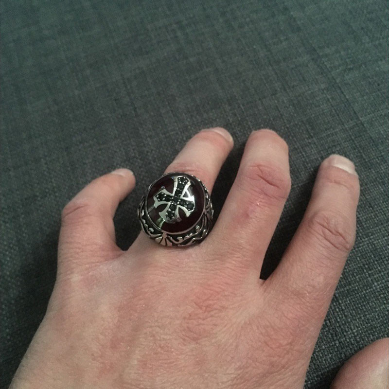 Европейски и американски мъжки пръстен с вампирски кръст с циркон, модни религиозни популярни бижута с пръстени2021