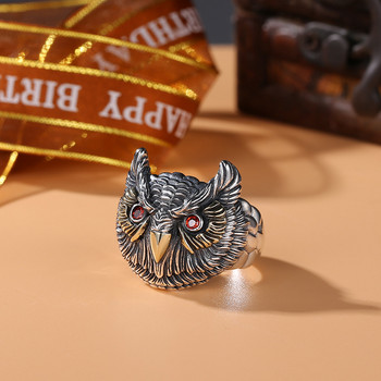 Δημιουργική σχεδίαση Ασημένια επιμετάλλωση Cz Eyes Owl Animal Rings Ανδρικά δαχτυλίδια μοτοσικλέτας Punk Index Δαχτυλίδι ανοιχτό δάχτυλο