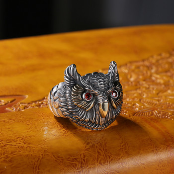 Δημιουργική σχεδίαση Ασημένια επιμετάλλωση Cz Eyes Owl Animal Rings Ανδρικά δαχτυλίδια μοτοσικλέτας Punk Index Δαχτυλίδι ανοιχτό δάχτυλο