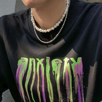 Kreatív dupla rétegű Pearl Bear nyaklánc férfi hip-hop egyszerű kulcscsont lánc varrás Choker fiúknak, remek férfi ékszer ajándék