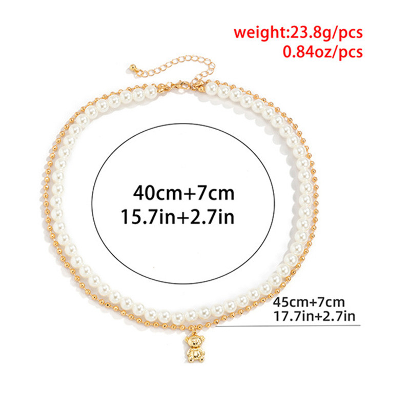 Kreatív dupla rétegű Pearl Bear nyaklánc férfi hip-hop egyszerű kulcscsont lánc varrás Choker fiúknak, remek férfi ékszer ajándék