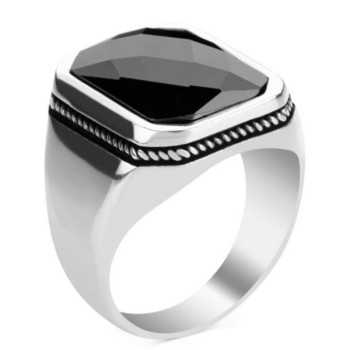 Ρετρό χειροποίητο δαχτυλίδι για άντρες Vintage ασημί χρώμα μαύρο ζιργκόν πανκ δαχτυλίδια Μοντέρνα κοσμήματα