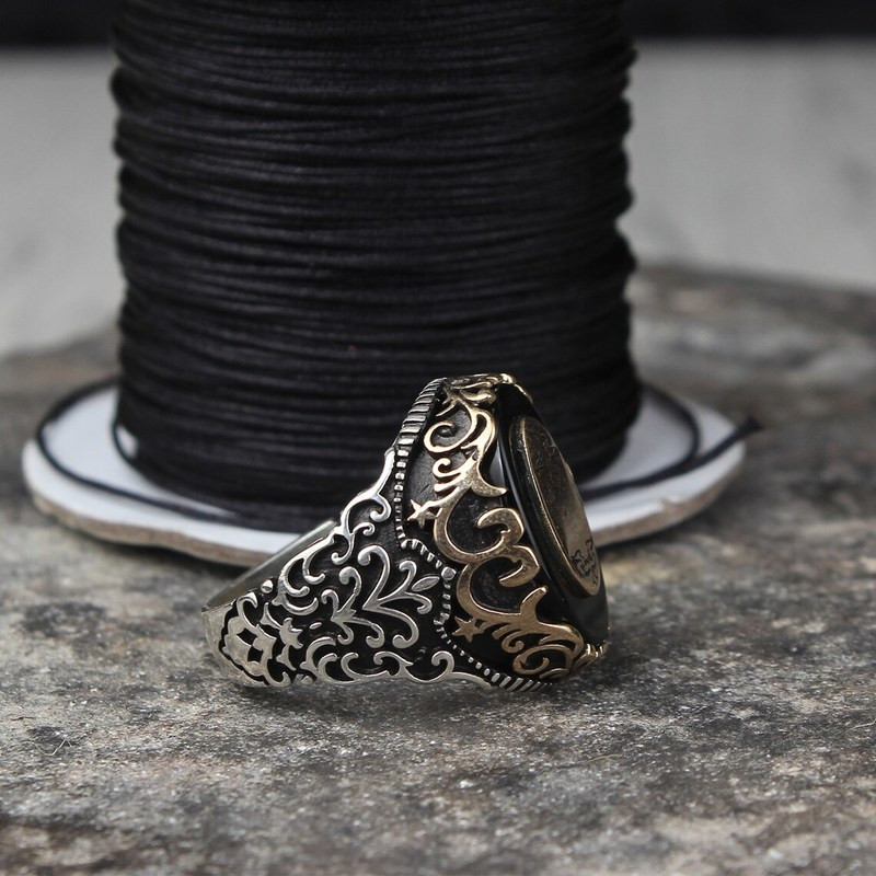 Klasisks retro sudraba zelta krāsas vīriešu roku darbs ar inkrustētu melnu cirkonu panku gredzeni vīriešiem grebta raksta gotikas gredzenu rotaslietas