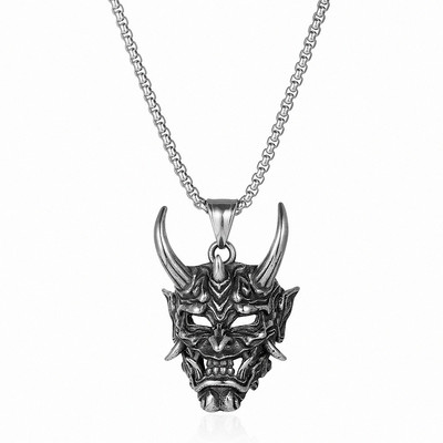 Harajuku Ghost Warrior Mask Retro Hip Hop Golden Horn Prajna κρεμαστό πανκ αλυσίδες από ανοξείδωτο ατσάλι Ανδρικά κοσμήματα γοτθικά αξεσουάρ
