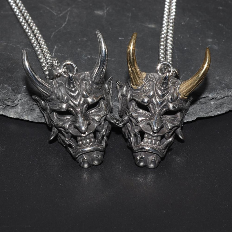 Harajuku Ghost Warrior Mask Retro Hip Hop Golden Horn Prajna κρεμαστό πανκ αλυσίδες από ανοξείδωτο ατσάλι Ανδρικά κοσμήματα γοτθικά αξεσουάρ