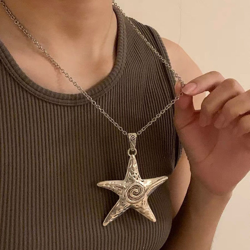 Perdėta asmenybė Big Metal Pentagram Star pakabukas karoliai moterims Vintage Goth Y2K papuošalai Hip Hop Punk megztinio grandinėlė