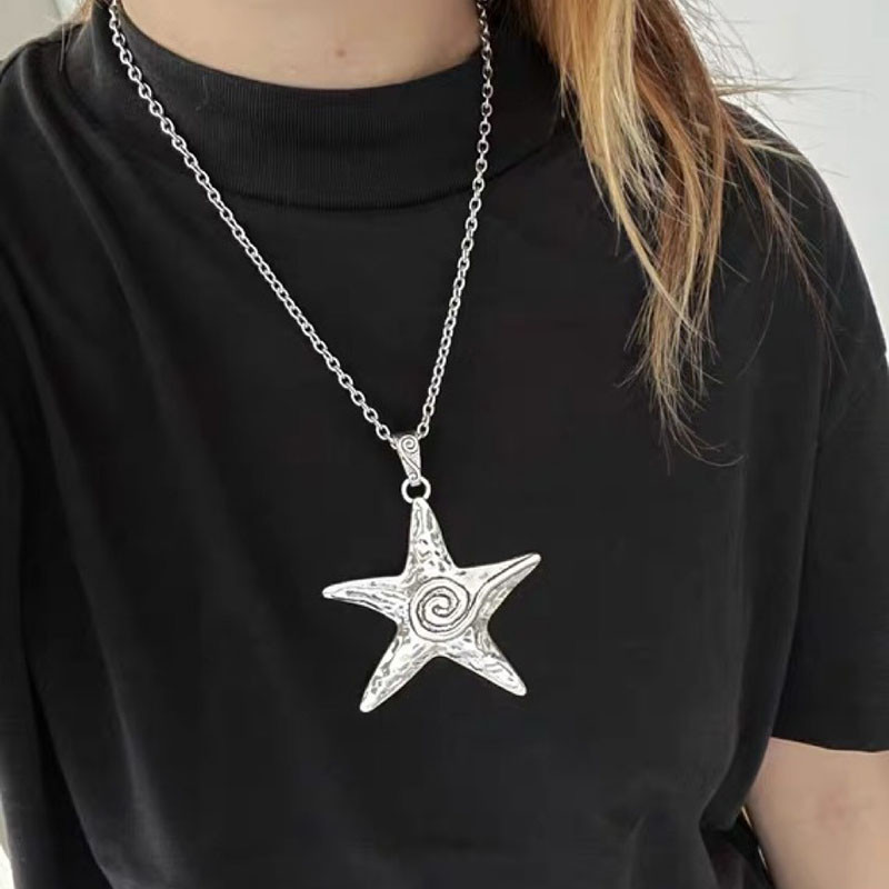 Perdėta asmenybė Big Metal Pentagram Star pakabukas karoliai moterims Vintage Goth Y2K papuošalai Hip Hop Punk megztinio grandinėlė