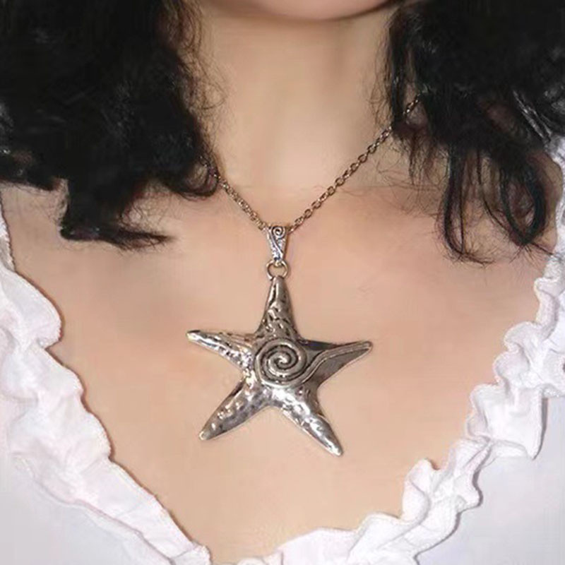 Perdėta asmenybė Big Metal Pentagram Star pakabukas karoliai moterims Vintage Goth Y2K papuošalai Hip Hop Punk megztinio grandinėlė