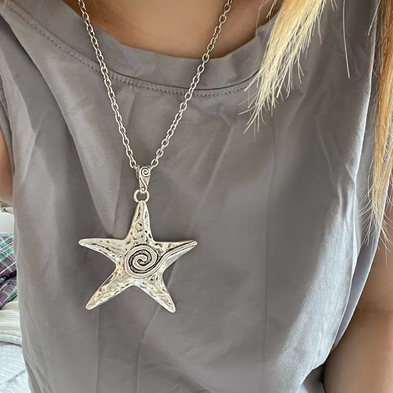 Perdėta asmenybė Big Metal Pentagram Star pakabukas karoliai moterims Vintage Goth Y2K papuošalai Hip Hop Punk megztinio grandinėlė