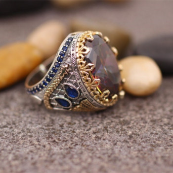 Ρετρό χειροποίητο τούρκικο δαχτυλίδι για άνδρες Vintage οβάλ μικτά δαχτυλίδια ζιργκόν πανκ μοντέρνα ισλαμικά θρησκευτικά μουσουλμανικά κοσμήματα