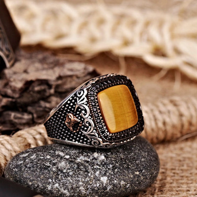 Retro käsitsi valmistatud Türgi sõrmus meestele Vintage topeltmõõgad, kollased tsirkoonist sõrmused, punk 2022 trendikad islami usulised moslemiehted