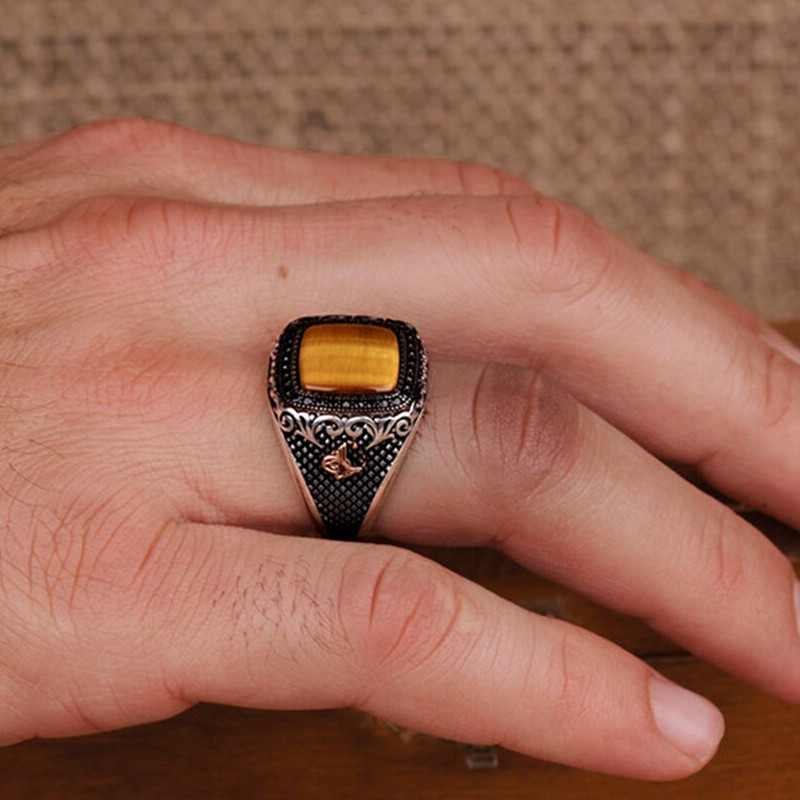 Retro käsitsi valmistatud Türgi sõrmus meestele Vintage topeltmõõgad, kollased tsirkoonist sõrmused, punk 2022 trendikad islami usulised moslemiehted