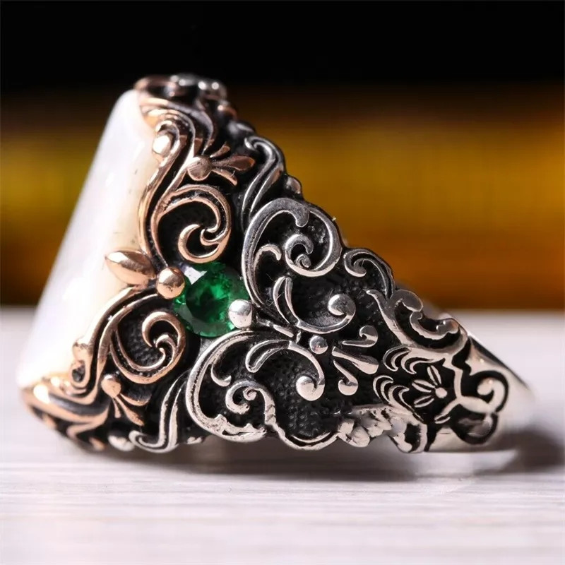 Vintage Signet turkiški rankų darbo žiedai vyrams Punk metalo sidabro spalvos inkrustuota akmens motociklo žiedas