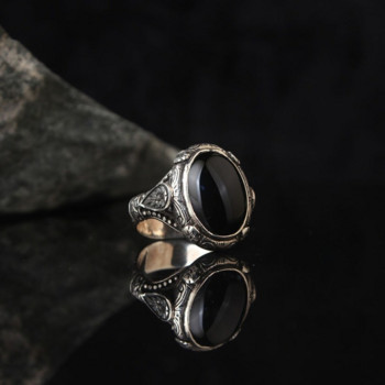 Μοντέρνα κοσμήματα Vintage ασημί χρώματος χειροποίητο ανδρικό δαχτυλίδι με μεταλλικό ένθετο μαύρο ζιργκόν γοτθικό πανκ δαχτυλίδι 2021