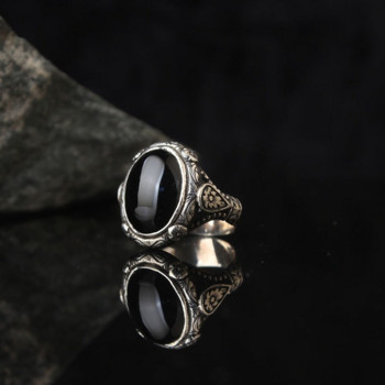 Μοντέρνα κοσμήματα Vintage ασημί χρώματος χειροποίητο ανδρικό δαχτυλίδι με μεταλλικό ένθετο μαύρο ζιργκόν γοτθικό πανκ δαχτυλίδι 2021