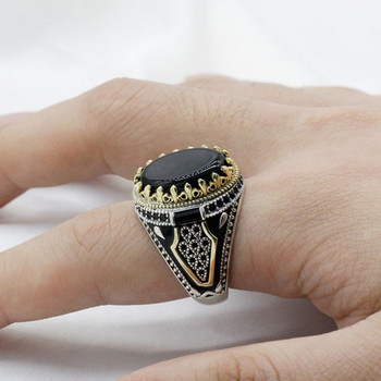 Vintage χειροποίητα σκαλιστά μοτίβα Turkse Signet δαχτυλίδι για άνδρες Γοτθικό ένθετο μαύρο ζιργκόν πανκ δαχτυλίδι γάμου ρετρό κοσμήματα