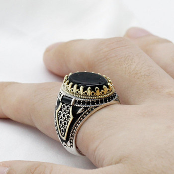 Vintage χειροποίητα σκαλιστά μοτίβα Turkse Signet δαχτυλίδι για άνδρες Γοτθικό ένθετο μαύρο ζιργκόν πανκ δαχτυλίδι γάμου ρετρό κοσμήματα