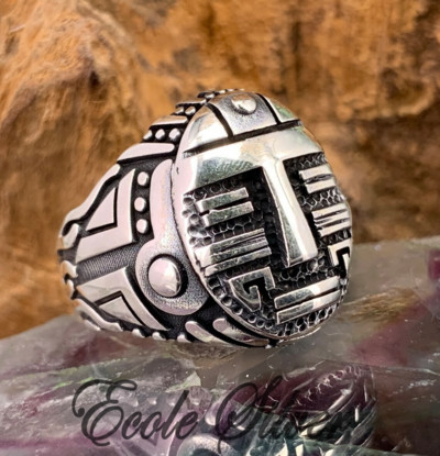 Retro srebrni muški punk prsten izrezbareni uzorak maske Personalizirano lokomotiva Bizarno prstenje za muškarce Party Gothic Trendy nakit