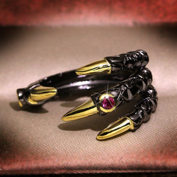 Vintage Metal Dragon Claw Ring for Men Personality Punk Two Tone Inlaid Pink Zircon Demon Ring Party Jewelry