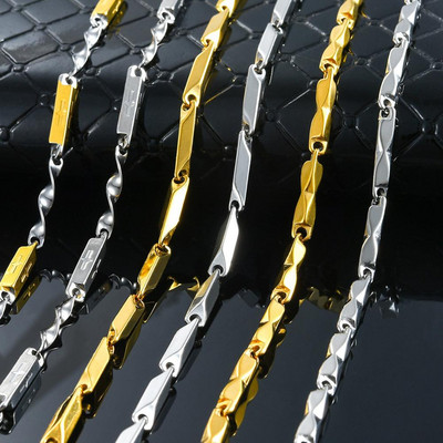 Широчина 3 мм Роло бамбукова верига от неръждаема стомана Висококачествено златно/сребърно колие Мъже Жени Чокър Аксесоари за бижута